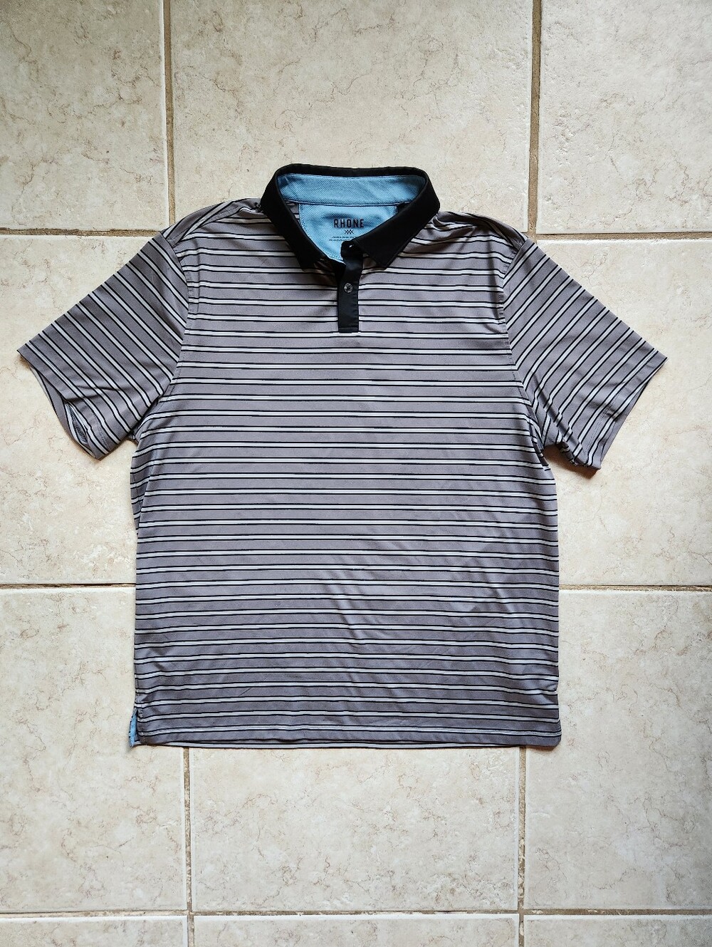 Rhone Golf Sport Polo Shirt Large Gray Black White Striped Performance FA23